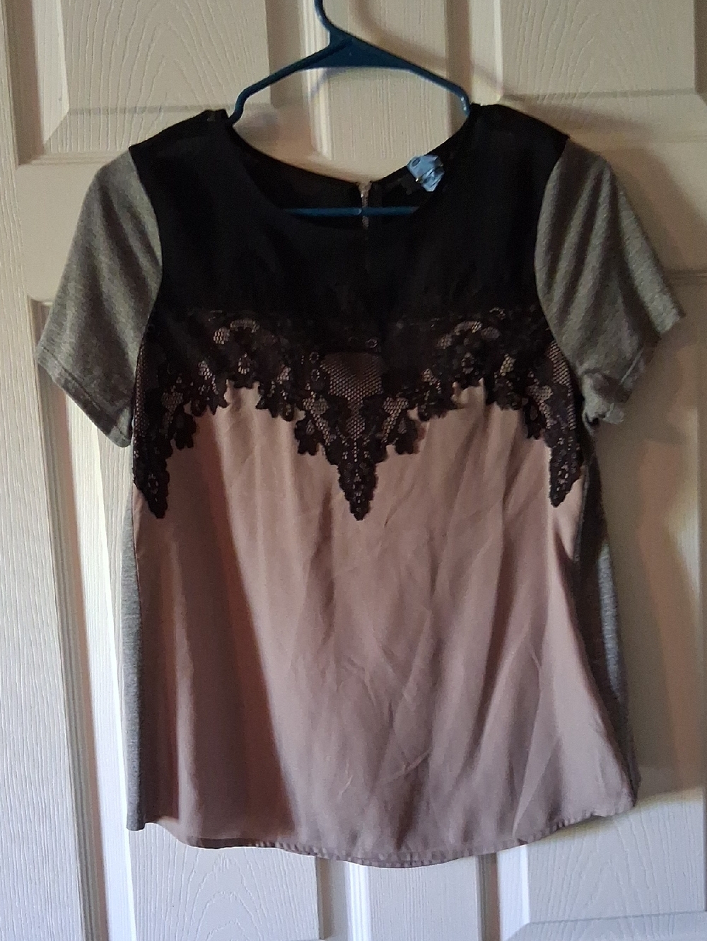 Apt. 9 Pink Front Panel Mixed-Media Top with Black Lace